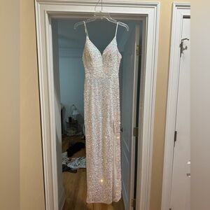 WHITE BEADED PROM DRESS